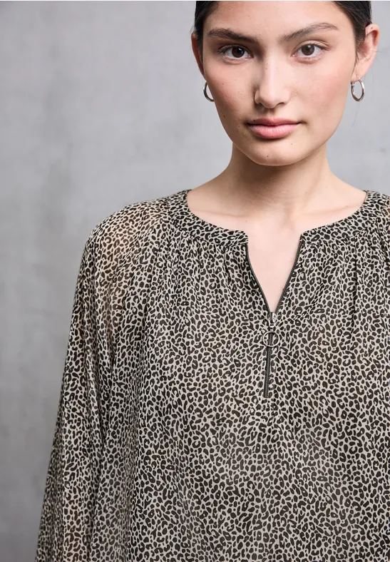 Chiffon Leo-Bluse mit Zipper morn beige