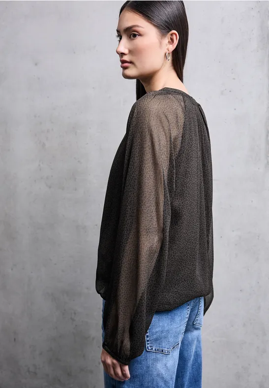 Chiffon Leo-Bluse mit Zipper dark auburn brown