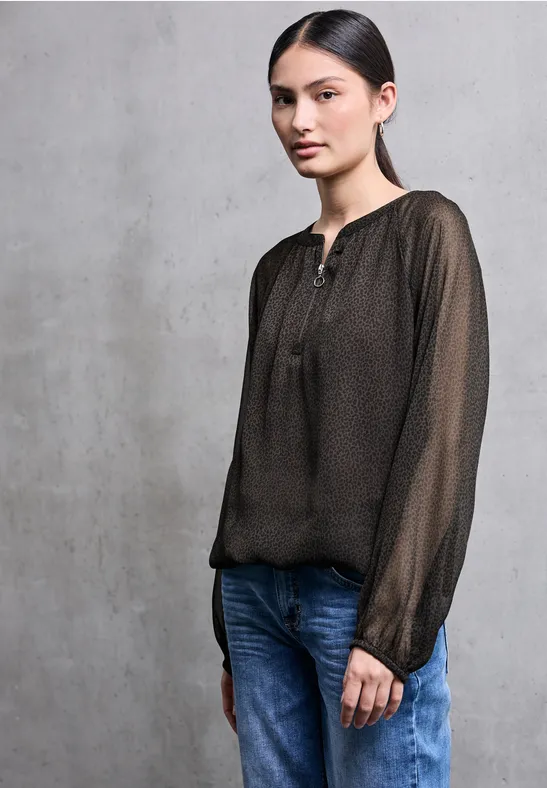 Chiffon Leo-Bluse mit Zipper dark auburn brown