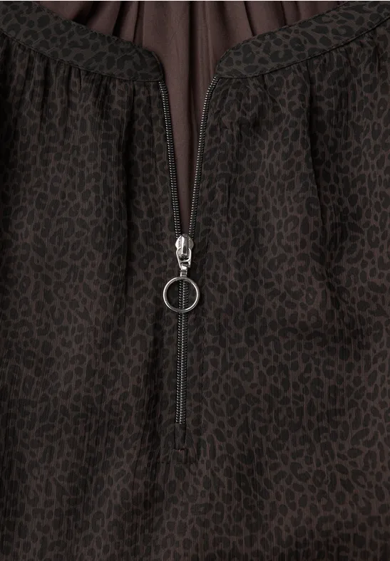 Chiffon Leo-Bluse mit Zipper dark auburn brown