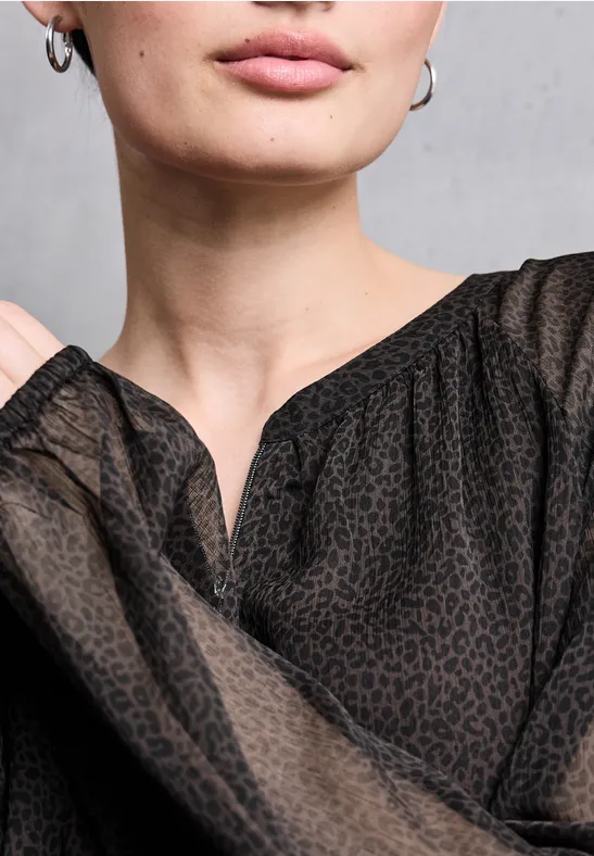 Chiffon Leo-Bluse mit Zipper dark auburn brown