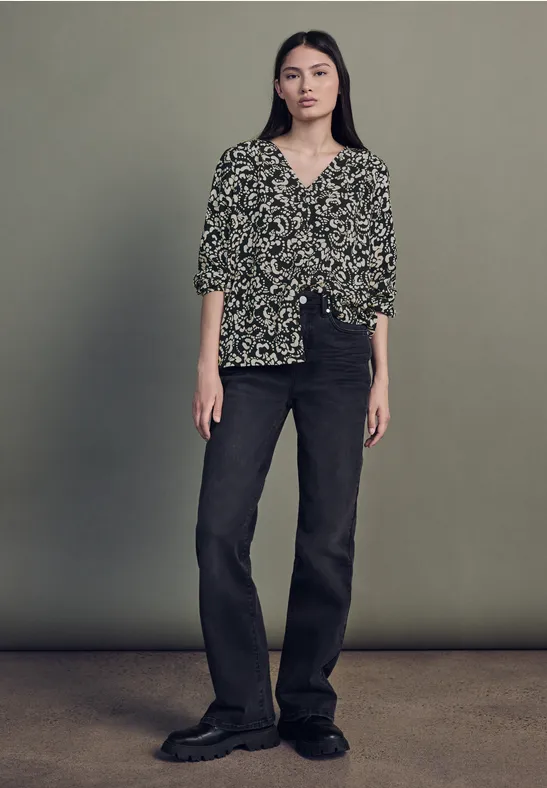 V-hals blouse met knopen Black