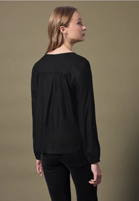 V-Neck Bluse mit Knöpfen Black
