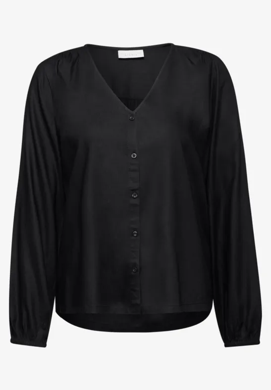 V-Neck Bluse mit Knöpfen Black