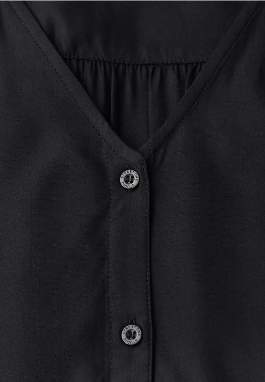 V-Neck Bluse mit Knöpfen Black