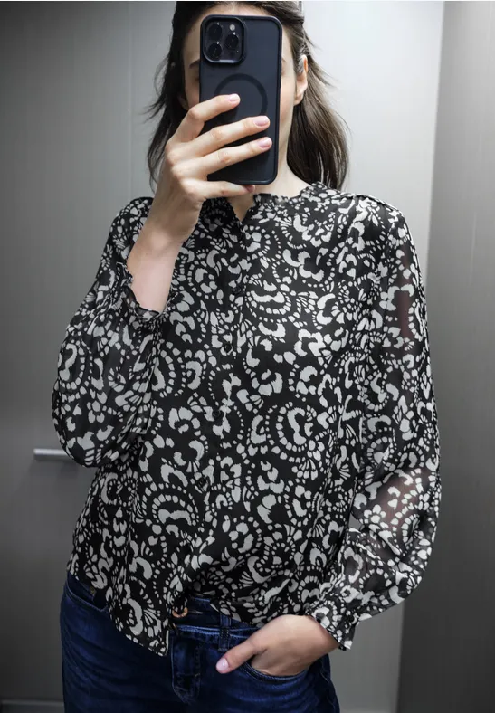 Gemusterte Chiffon Bluse Black