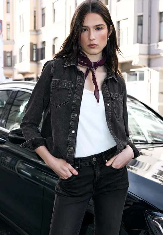Jeanshemd mit Glitzerdetails Black Random Washed