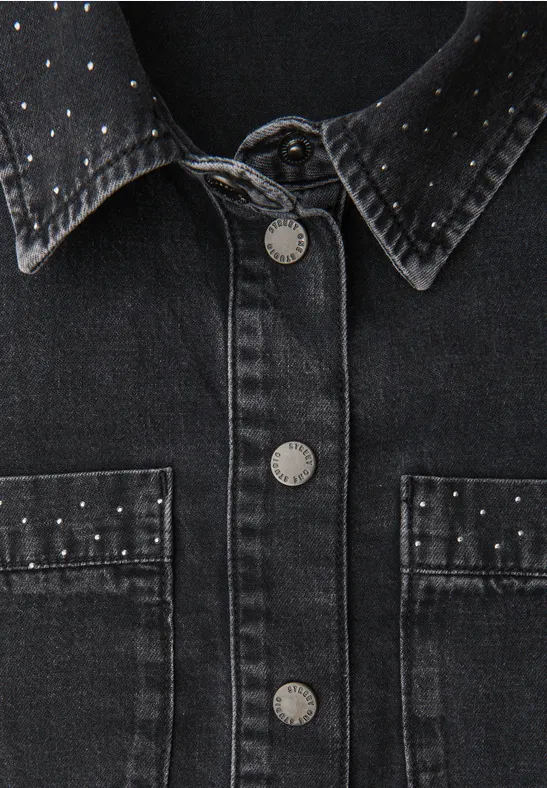 Jeanshemd mit Glitzerdetails Black Random Washed