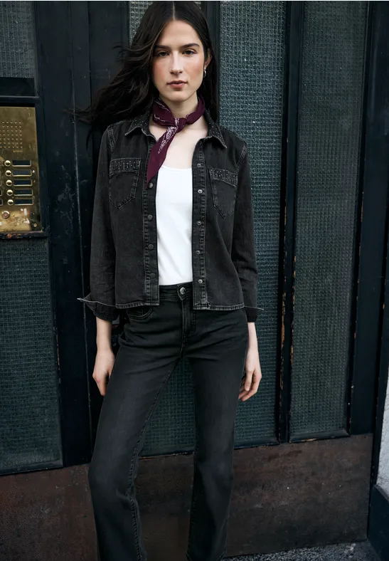 Jeanshemd mit Glitzerdetails Black Random Washed