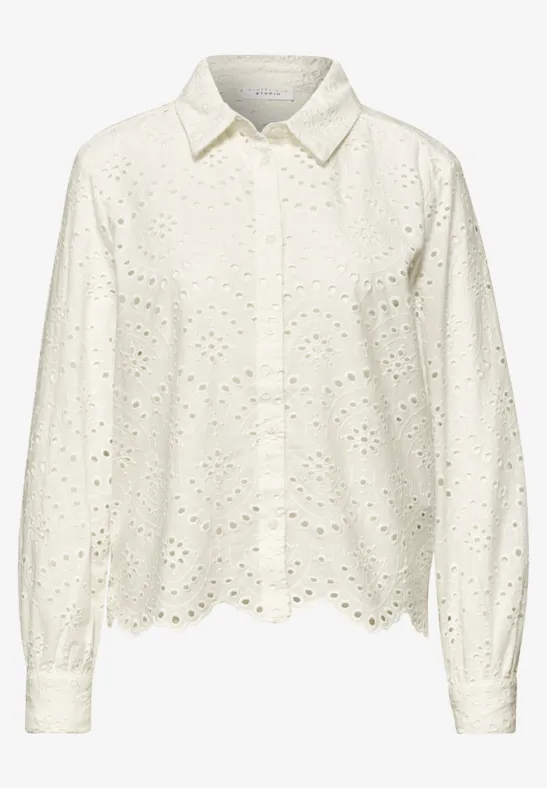 Langarm Bluse mit Shiffleymuster off white