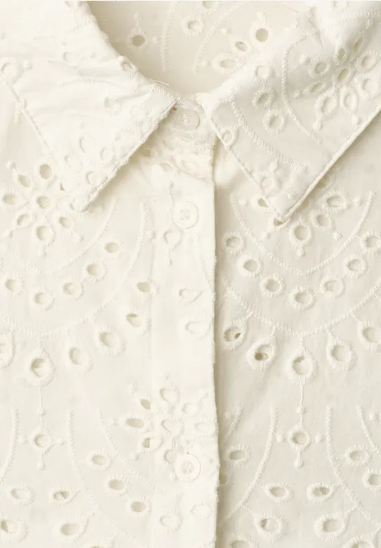 Langarm Bluse mit Shiffleymuster off white