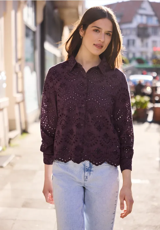 Langarm Bluse mit Shiffleymuster very berry
