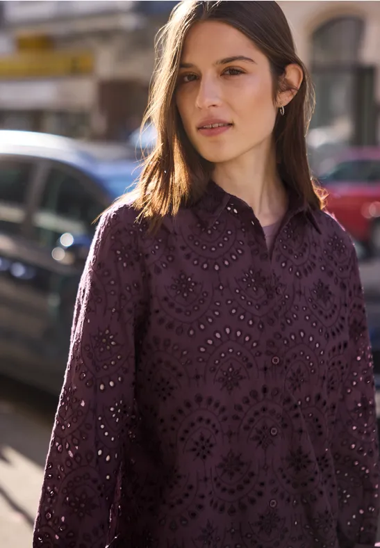 Langarm Bluse mit Shiffleymuster very berry