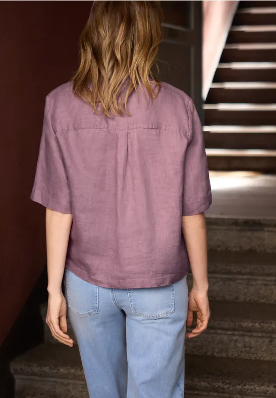 Linnen overhemd met korte mouwen hazy rose