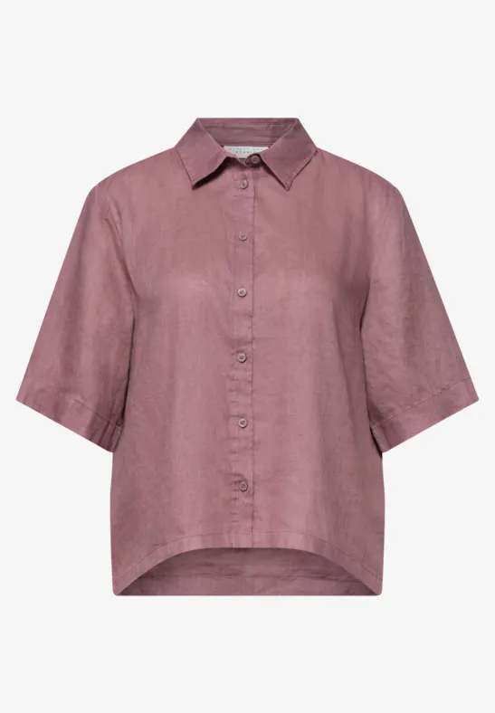 Linnen overhemd met korte mouwen hazy rose