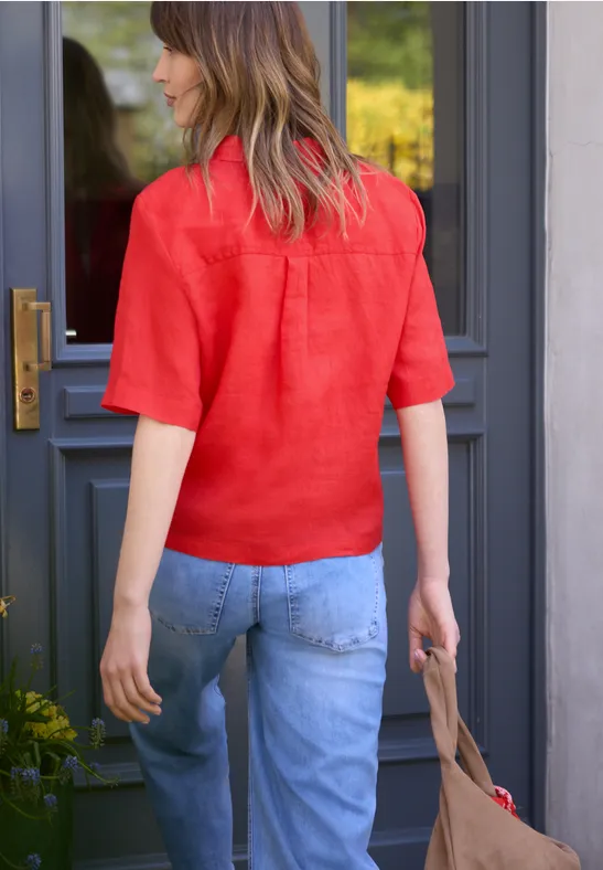 Kurzarm Hemdbluse aus Leinen chili red