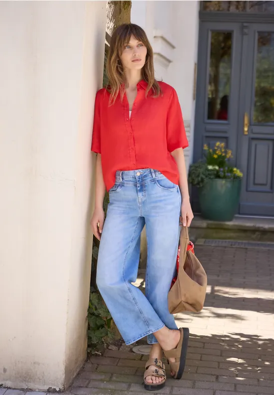 Kurzarm Hemdbluse aus Leinen chili red