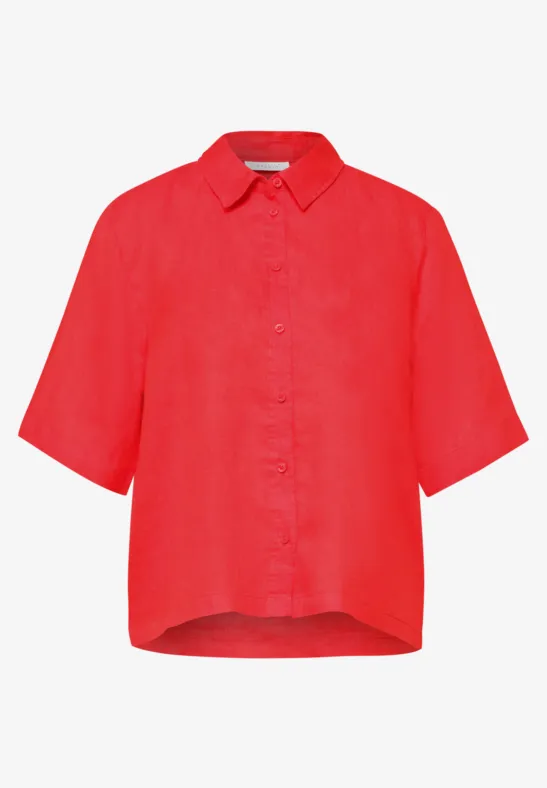 Kurzarm Hemdbluse aus Leinen chili red