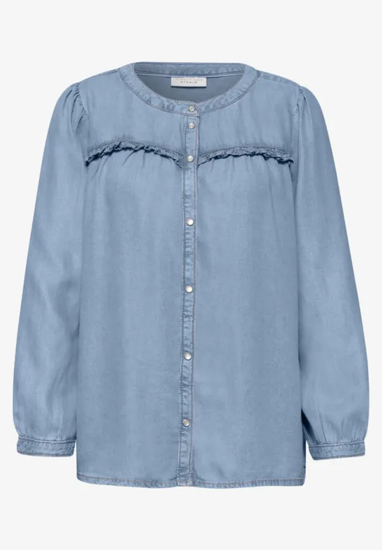 3/4-Arm Bluse im Washed-Look Light Blue soft wash