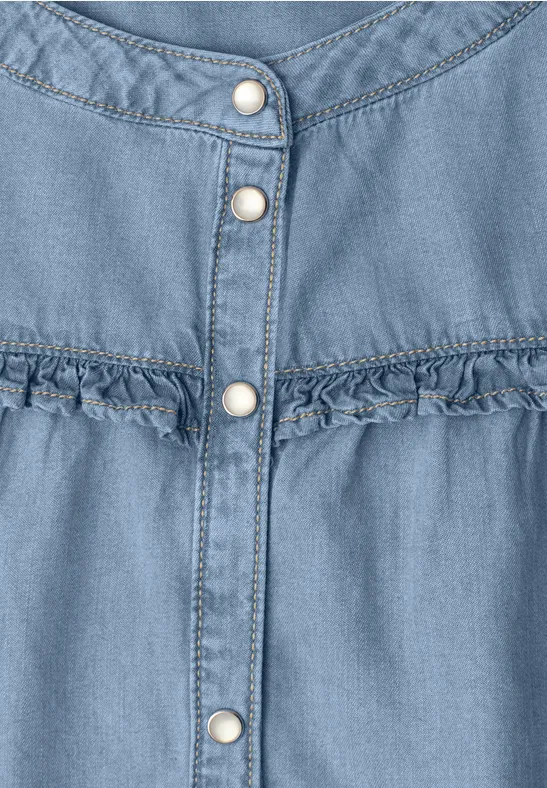 3/4-Arm Bluse im Washed-Look Light Blue soft wash