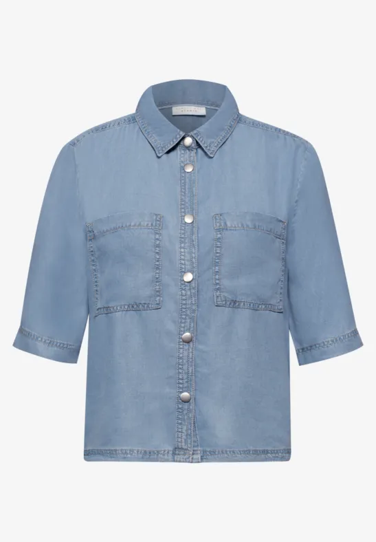 Kurzarm Bluse im Washed-Look Light Blue soft wash