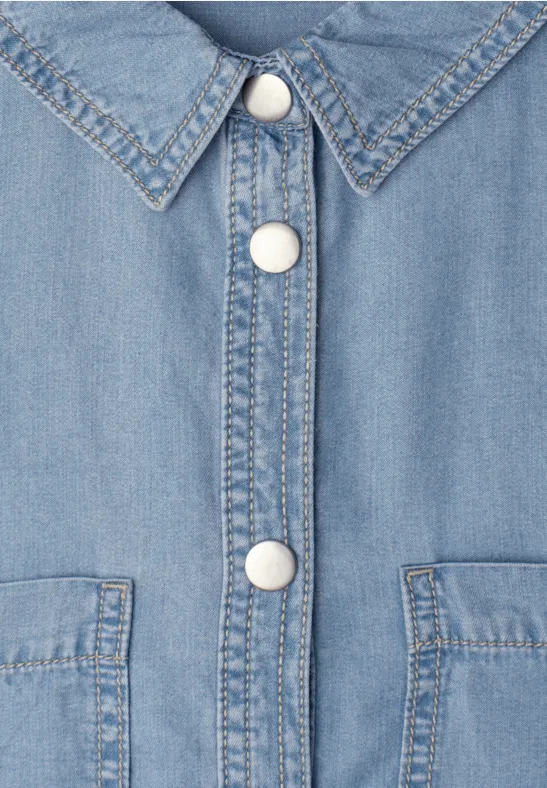 Kurzarm Bluse im Washed-Look Light Blue soft wash