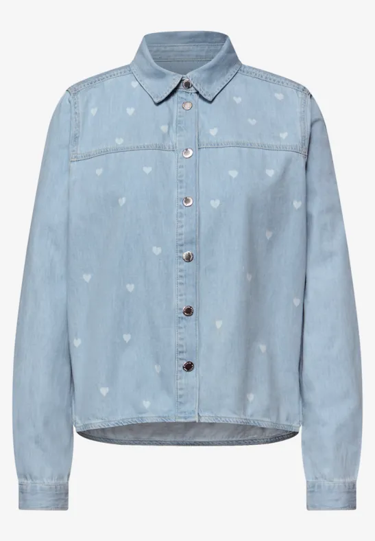 Chemisier avec détails en forme de cœur Light Blue laser washed