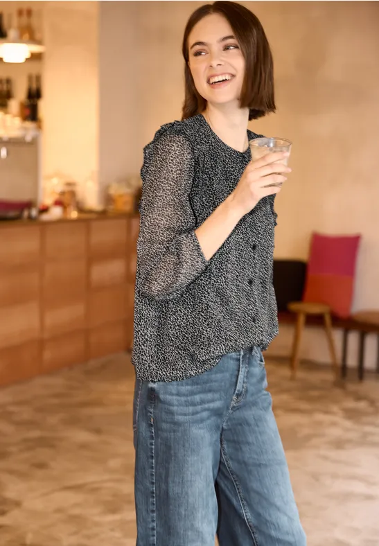 Blouse met volants buffed beige