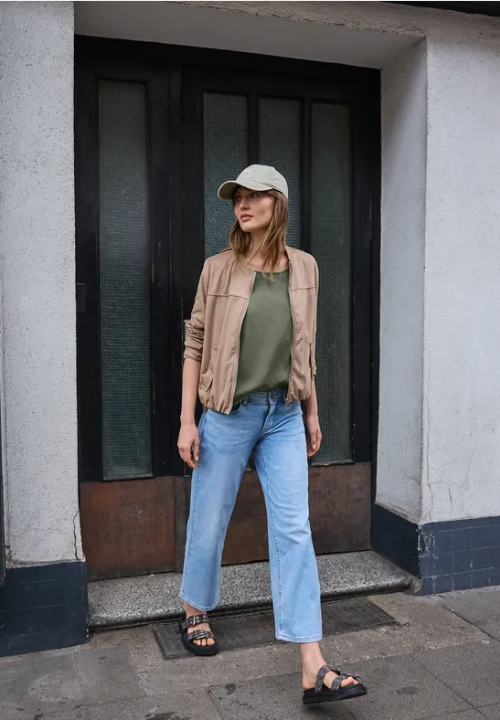 Blouse met korte mouwen en ronde hals in effen kleur Lichen Green