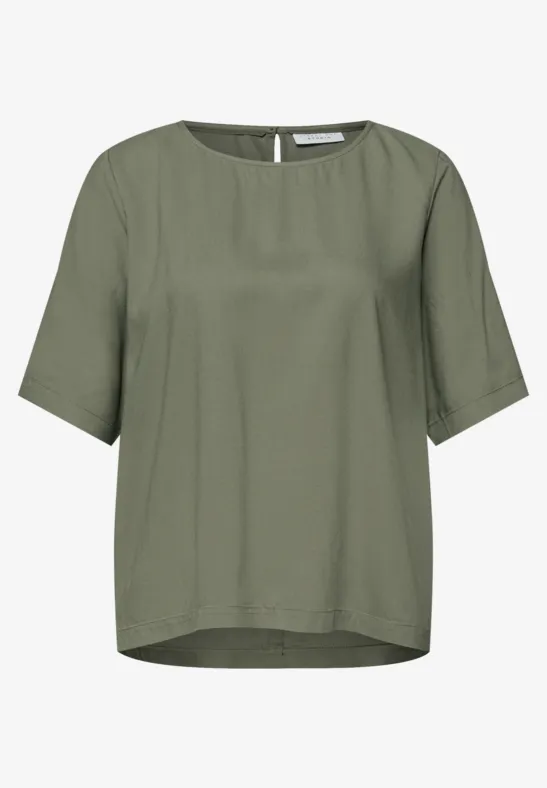 Blouse met korte mouwen en ronde hals in effen kleur Lichen Green