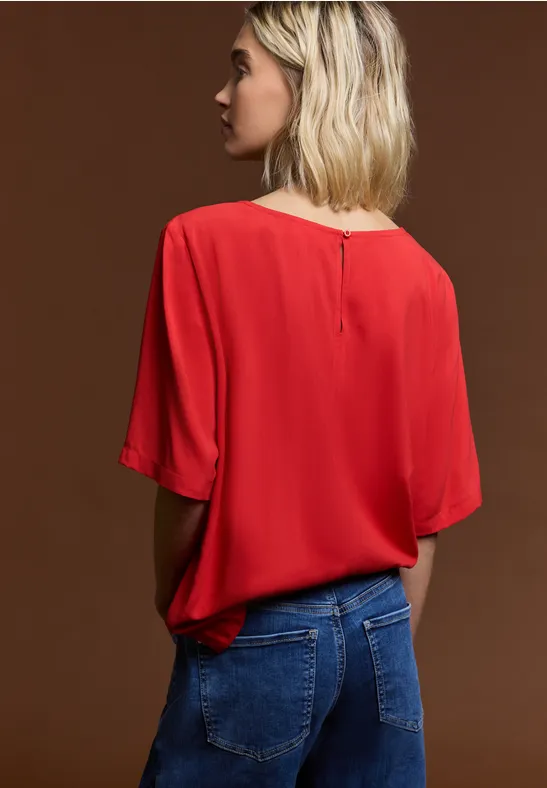 Kurzarm Bluse mit Rundhals in Unifarbe torch red