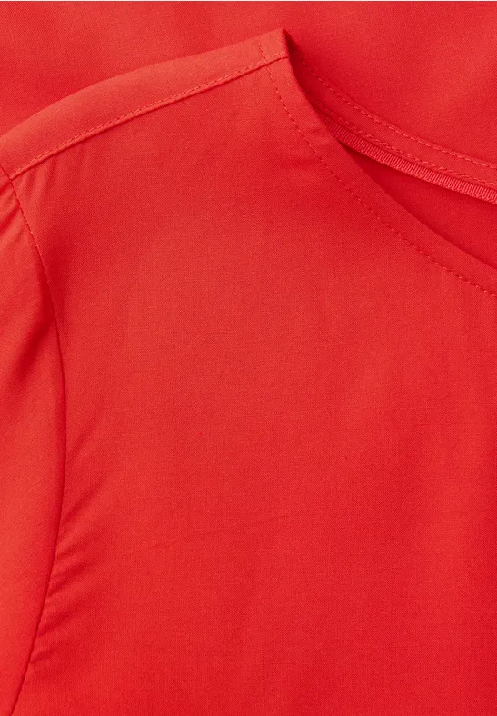 Kurzarm Bluse mit Rundhals in Unifarbe torch red