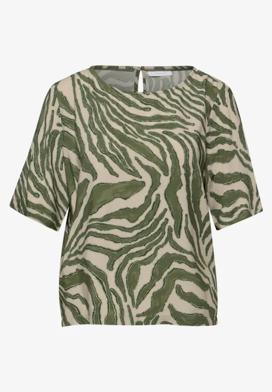 Kurzarm Bluse mit Rundhals und Print Lichen Green