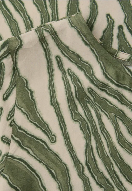 Kurzarm Bluse mit Rundhals und Print Lichen Green