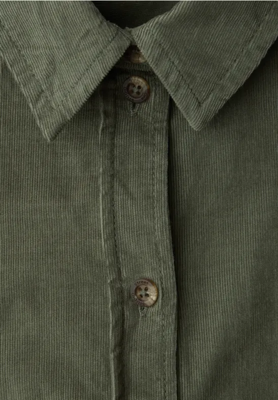 Blouse met korte mouwen in ribfluweel Lichen Green