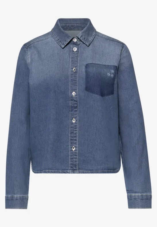 Spijkerblouse met lange mouwen en overhemdkraag mid blue authentic washed