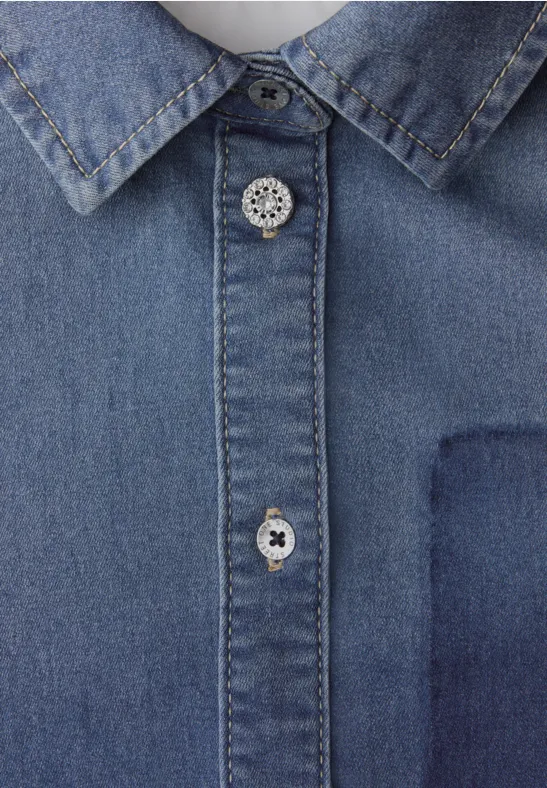 Spijkerblouse met lange mouwen en overhemdkraag mid blue authentic washed