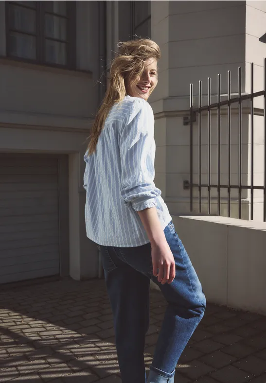 Langarm Bluse in Seersucker Qualität original blue