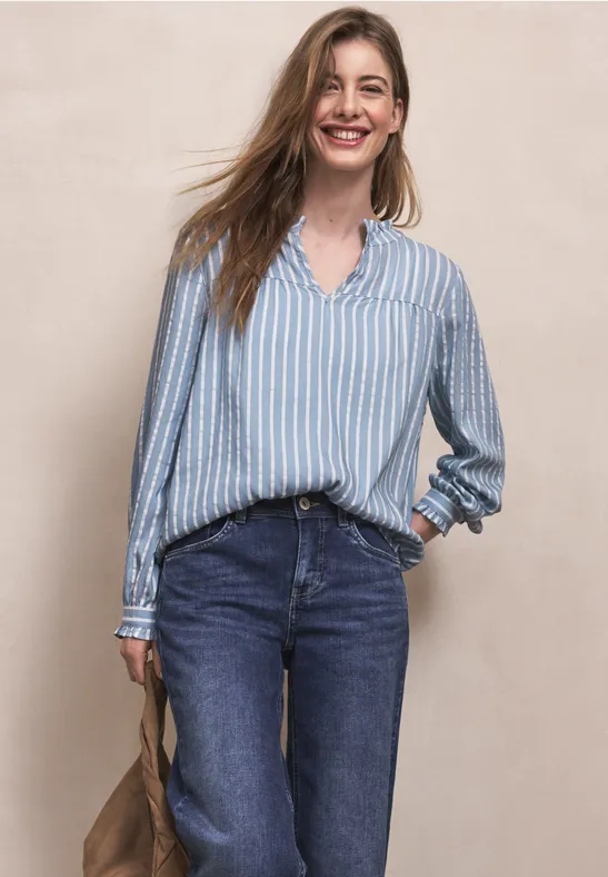 Langarm Bluse in Seersucker Qualität original blue