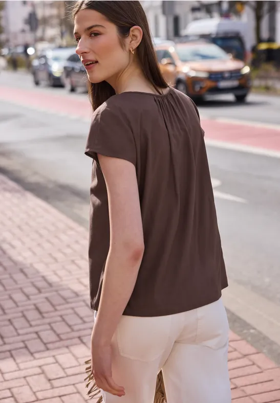 Dropped Shoulder Bluse mit Split Neck mahogany brown