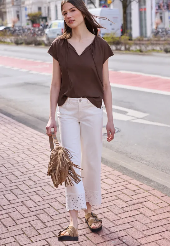 Dropped Shoulder Bluse mit Split Neck mahogany brown