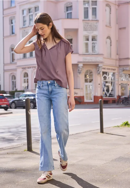 Blouse met losse schouders en gespleten hals hazy rose