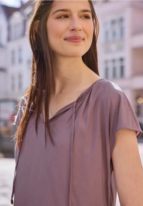 Blouse met losse schouders en gespleten hals hazy rose