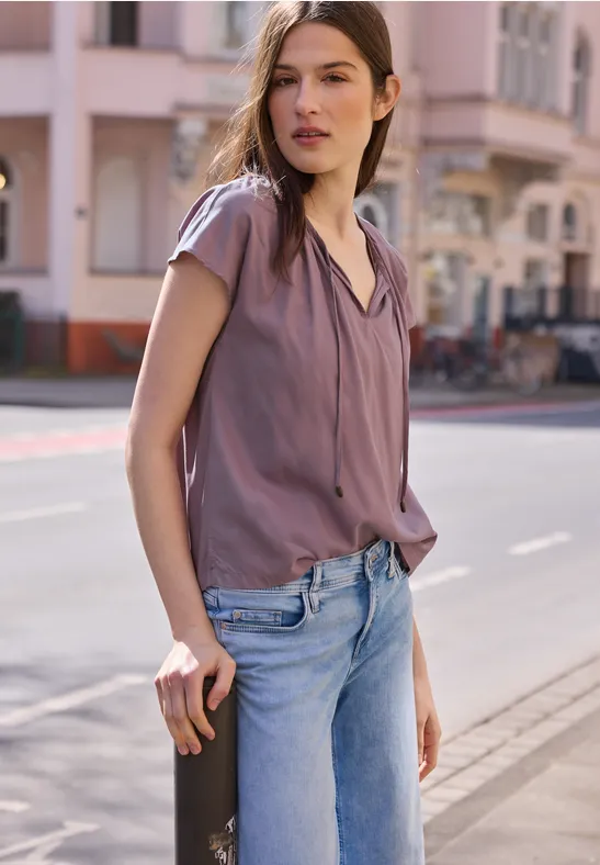 Blouse met losse schouders en gespleten hals hazy rose