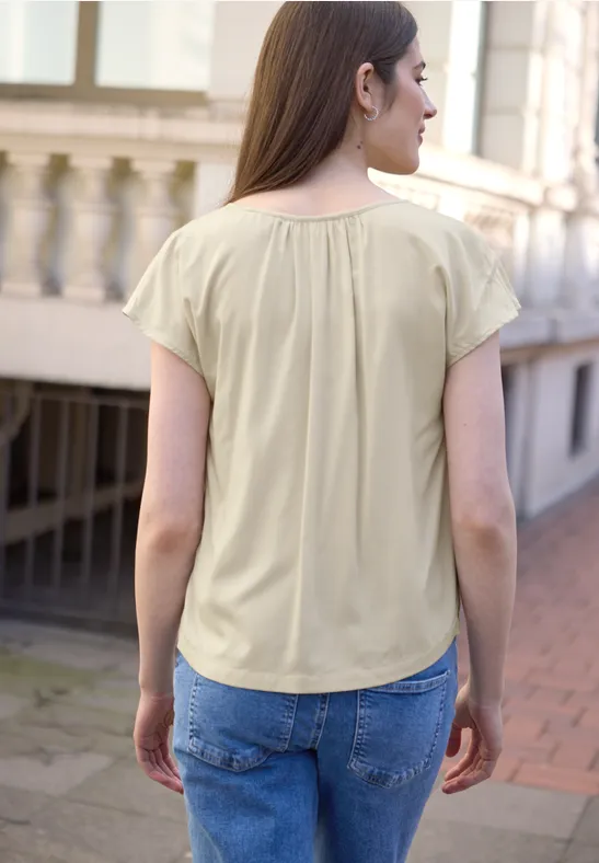 Dropped Shoulder Bluse mit Split Neck stone sand