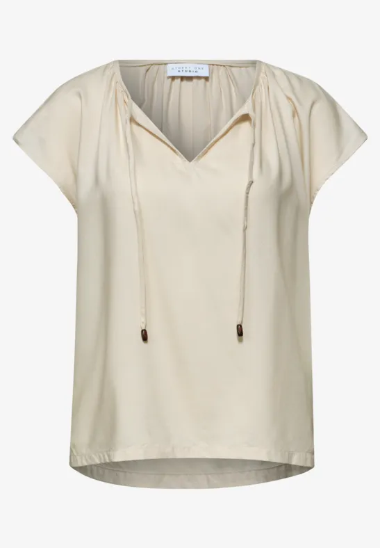 Dropped Shoulder Bluse mit Split Neck stone sand