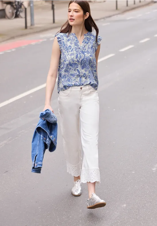 Blusentop mit Split Neck und Volants eventide blue