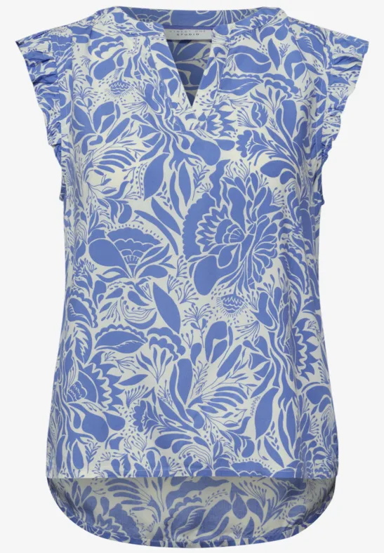 Blusentop mit Split Neck und Volants eventide blue