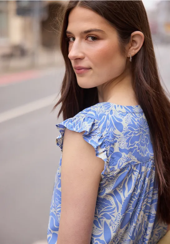 Blusentop mit Split Neck und Volants eventide blue