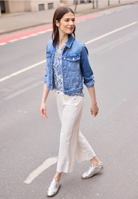 Blusentop mit Split Neck und Volants eventide blue